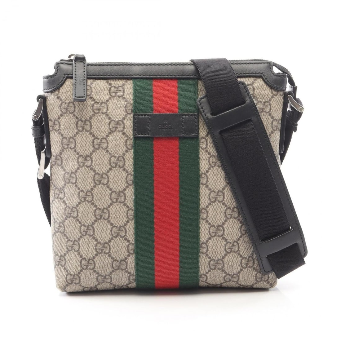 Gucci GG Supreme Web Stripe Flat Messenger Shoulder Bag/Handbag, Coated Canvas and Leather, (1 of 12)