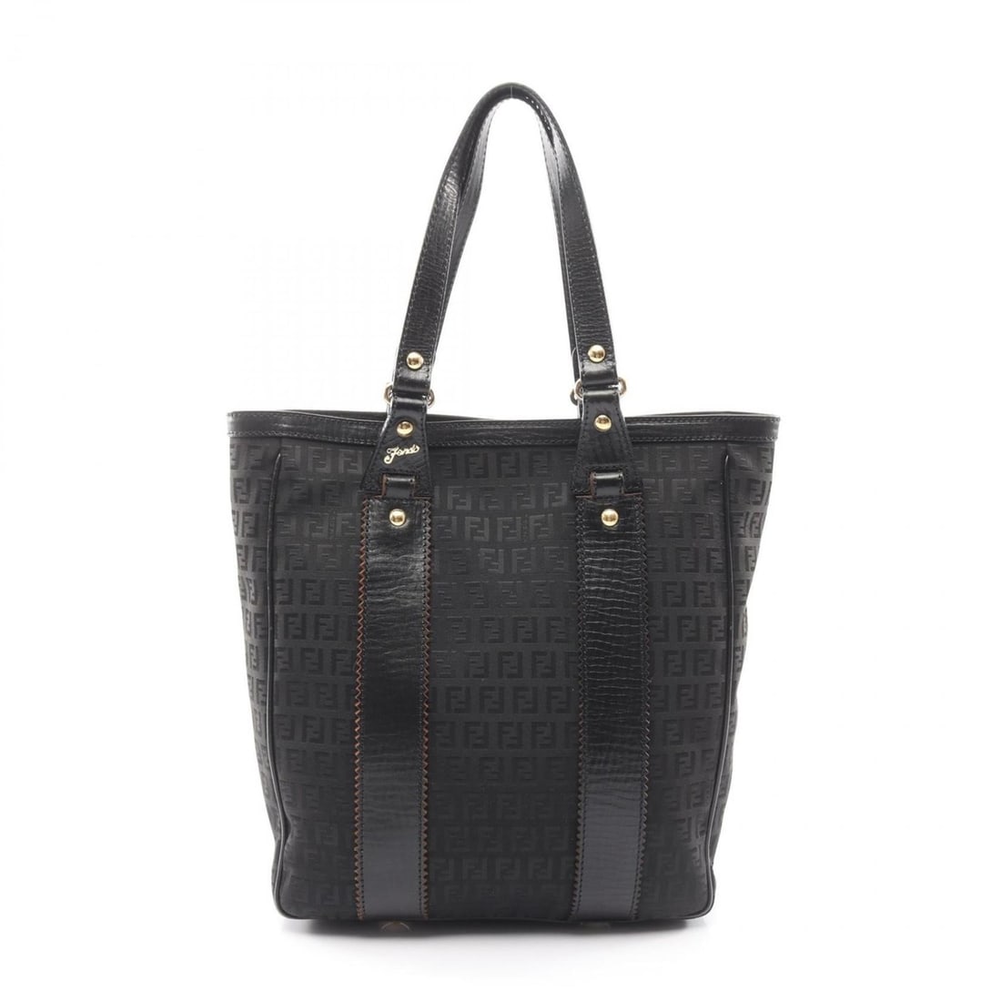 Fendi Zucchino Tote Bag Handbag Canvas Leather Women's Black 8BH162 (1 of 13)