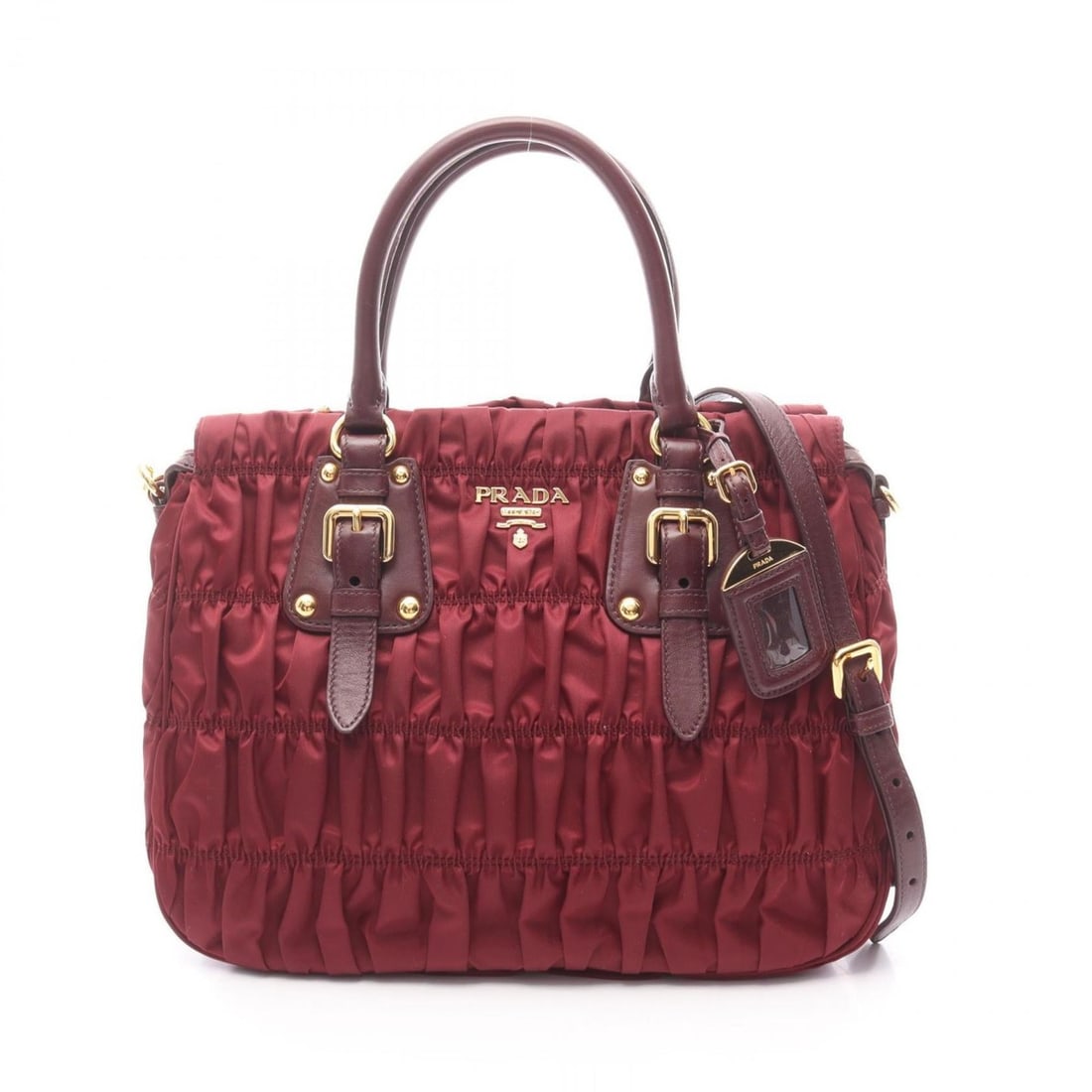 Prada TESSUTO GAUFRE handbag, nylon and leather, women's, burgundy (B1336H): --- Catalog ---Category: SizeSize (HxWxD): 27cm x 33cm x 17cm / 10.62'' x 12.99'' x 6.69''Category: DesignType: HandbagColor: BordeauxGender: WomenMaterial: Nylon , Leather Category: GeneralMPN: B1336
