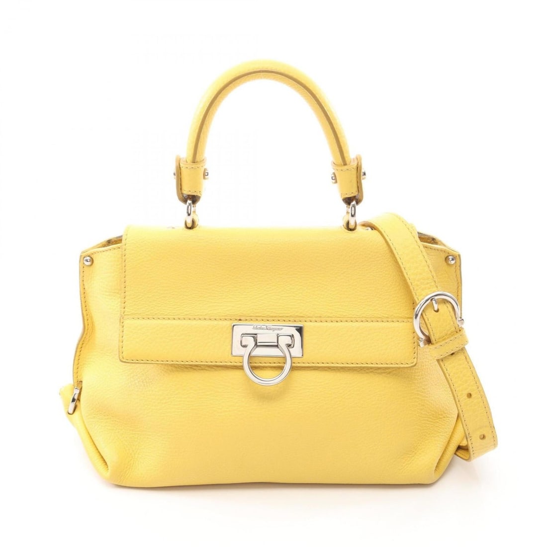 Salvatore Ferragamo Sofia Gancini Handbag, Leather, Women's, Yellow (BW-21 E530) (1 of 10)