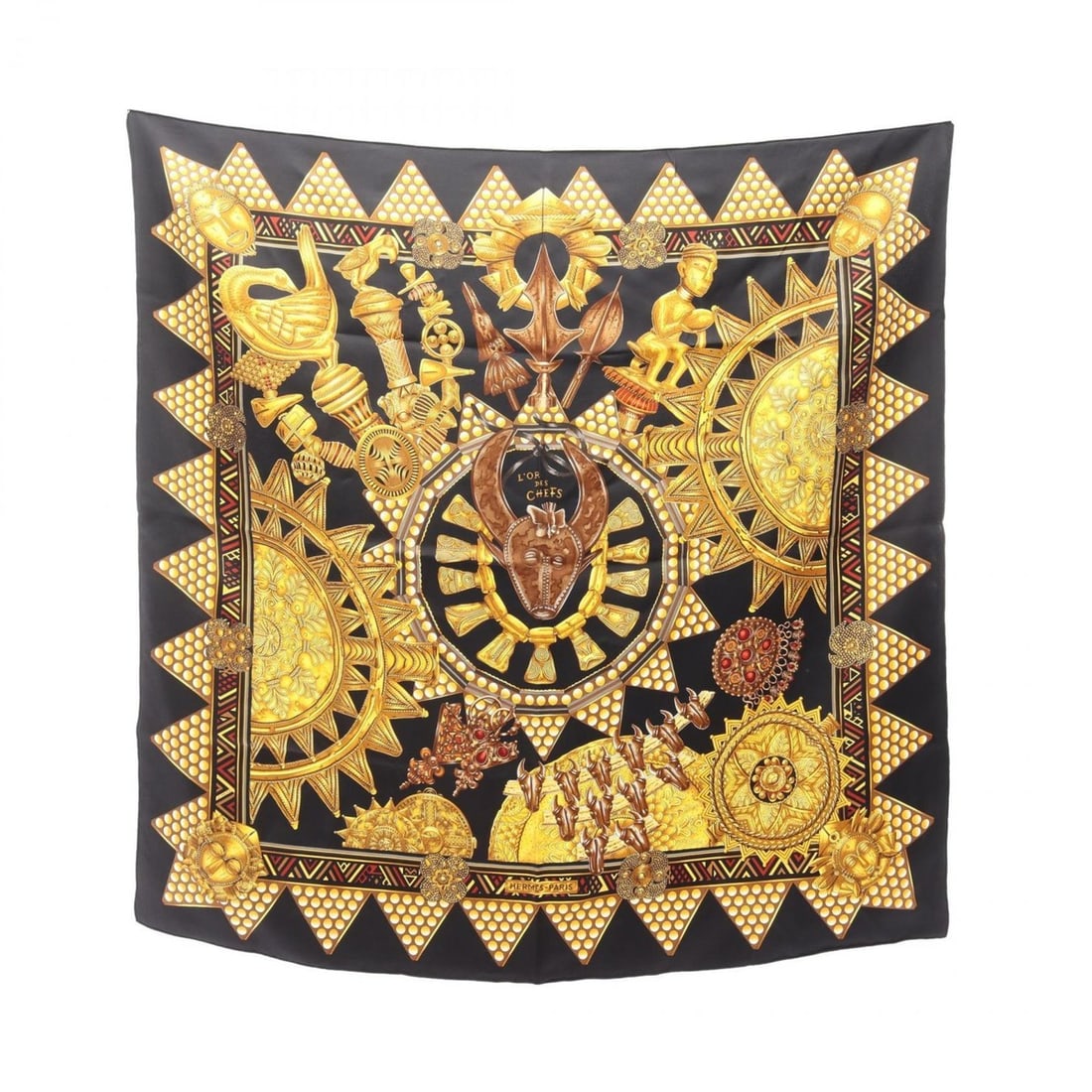 Hermes Carre 90 L'OR DES CHEFS Scarf Muffler Clothing Silk Women's Black/Yellow (1 of 7)