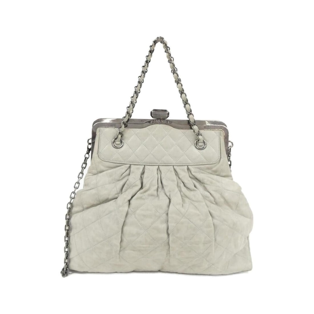 Chanel handbag: --- Catalog ---Category: SizeSize (HxWxD): 33cm x 35cm x 3cm / 12.99'' x 13.77'' x 1.18''Category: DesignType: HandbagColor: GrayGender: WomenMaterial: Leather Leather/Fur Type: CalfskinCategory: