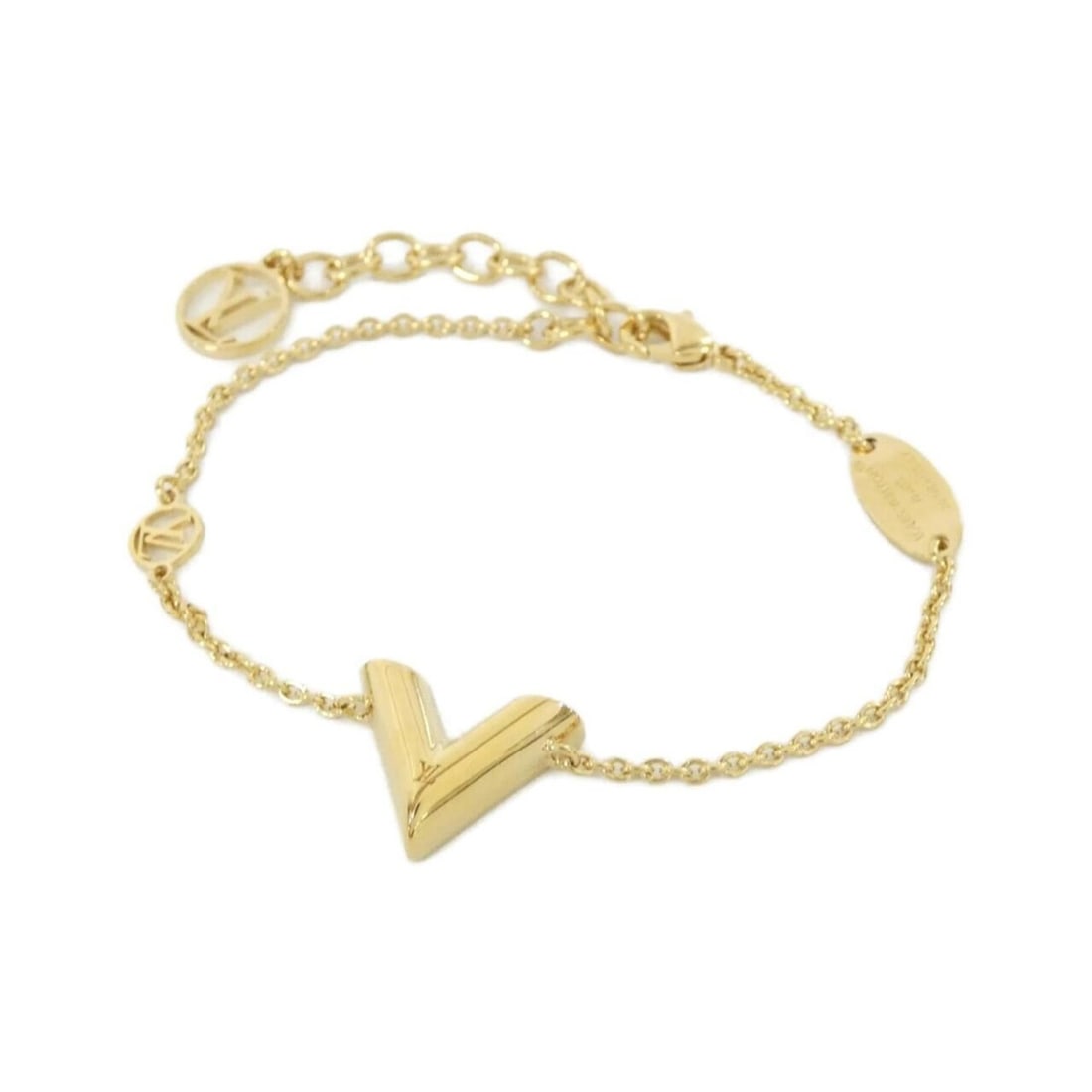 Louis Vuitton Essential V Bracelet M00858: --- Catalog ---Category: SizeLength: 16cm - 19.5cm / 6.29'' - 7.67''Category: DesignType: Charm braceletColor: GoldGender: WomenCategory: GeneralMPN: M00858Brand: Louis Vuitton--- Item List