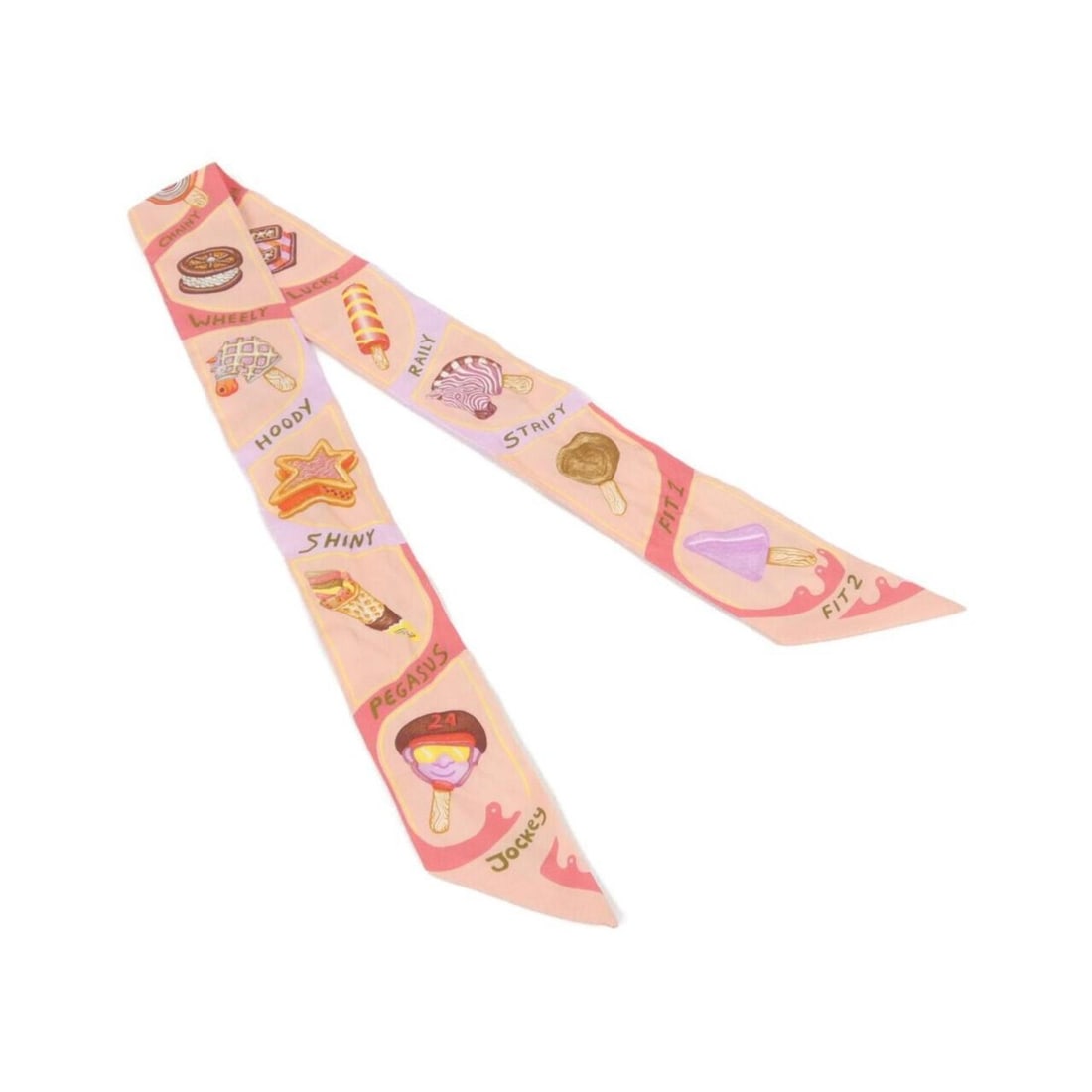Hermes Funny Ice Creme Twilly 064109S Scarf Muffler: --- Catalog ---Category: SizeSize (LxW): 5cm x 86cm / 1.96'' x 33.85''Category: DesignType: ScarfColor: PinkGender: WomenCategory: GeneralMPN: 064109SBrand: Hermes--- Item List ---Section: ConditionRa