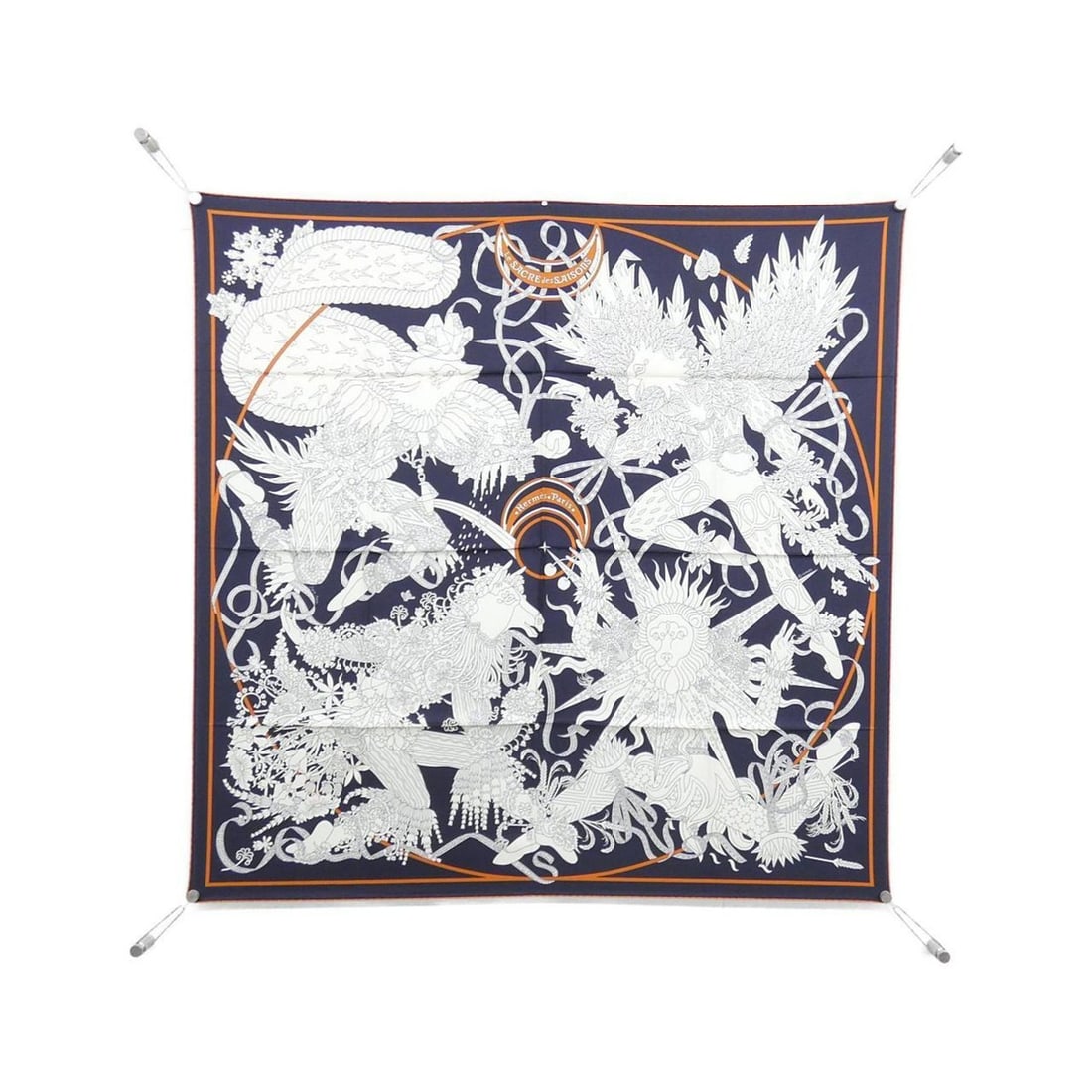 Hermes LE SACRE DES SAI'SONS Carre Scarf Muffler: --- Catalog ---Category: SizeSize (LxW): 90cm x 90cm / 35.43'' x 35.43''Category: DesignType: ScarfColor: Black, BlueGender: Men,WomenMaterial: Silk Category: GeneralBrand: Hermes--- Item List ---Sect
