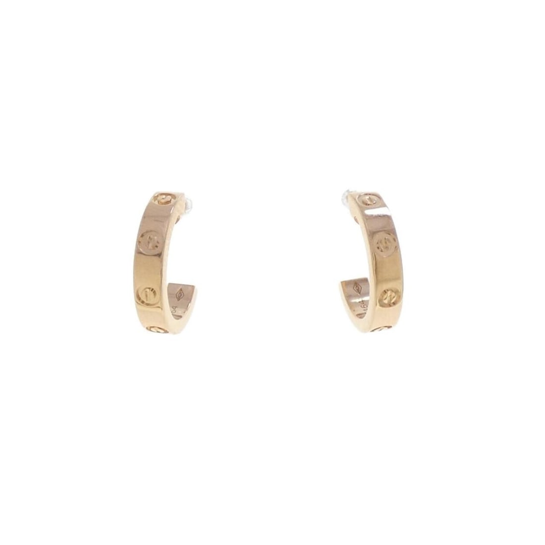 Cartier Mini Love Earrings: --- Catalog ---Category: SizeWeight: 3.4g / 0.11oz.Size (HxWxD): 12.50mm x 2.60mm / 0.49'' x 0.10''Category: DesignType: Hoop earringsGender: WomenMaterial: Pink gold (18K)Category: GeneralLine:
