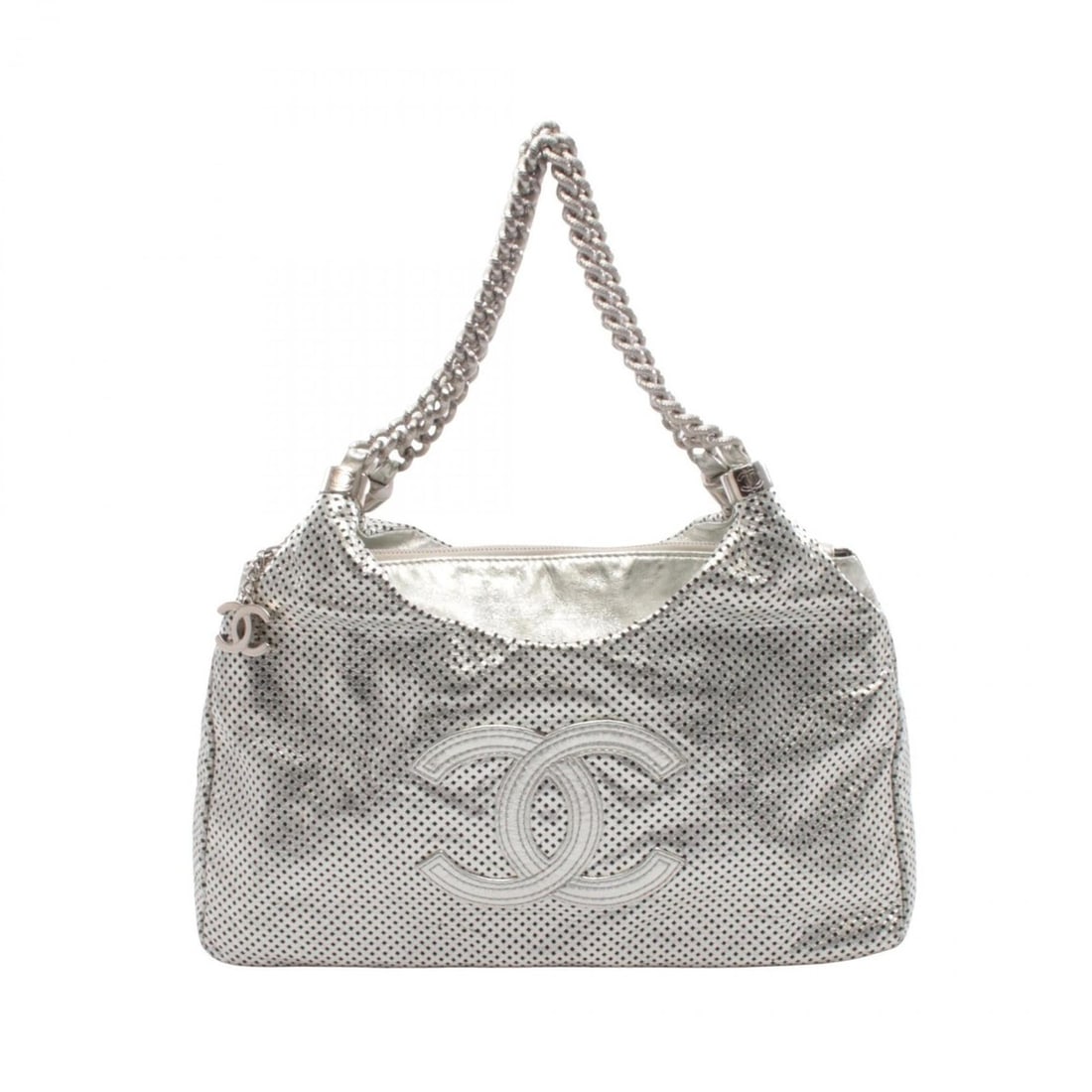 Chanel Coco Mark Tote Bag Handbag Leather Women's Silver: --- Catalog ---Category: SizeSize (HxWxD): 23cm x 36cm x 12cm / 9.05'' x 14.17'' x 4.72''Category: DesignType: Handbag, Tote bagColor: SilverGender: WomenMaterial: Leather Hardware Color: