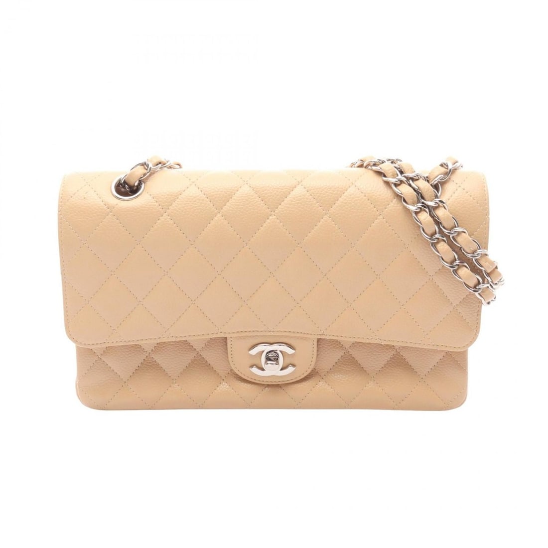 Chanel Matelassé Double Flap Shoulder Bag/Handbag, Leather, Calfskin (Cowhide), Women's, Beige: --- Catalog ---Category: SizeSize (HxWxD): 16cm x 25cm x 6.5cm / 6.29'' x 9.84'' x 2.55''Category: DesignType: Handbag, Shoulder bagColor: BeigeGender: WomenMaterial: Leather Hardware Color: