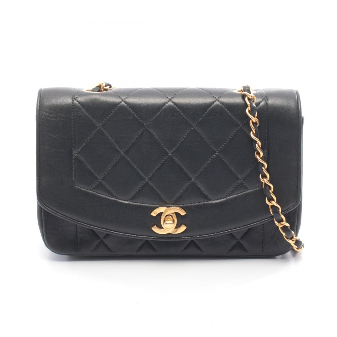 Chanel Matelassé Diana Flap Shoulder Bag/Handbag, Lambskin Leather, Women's, Black: --- Catalog ---Category: SizeSize (HxWxD): 14cm x 22cm x 7cm / 5.51'' x 8.66'' x 2.75''Category: DesignType: Handbag, Shoulder bagColor: BlackGender: WomenMaterial: Leather Hardware Color: GoldLeather