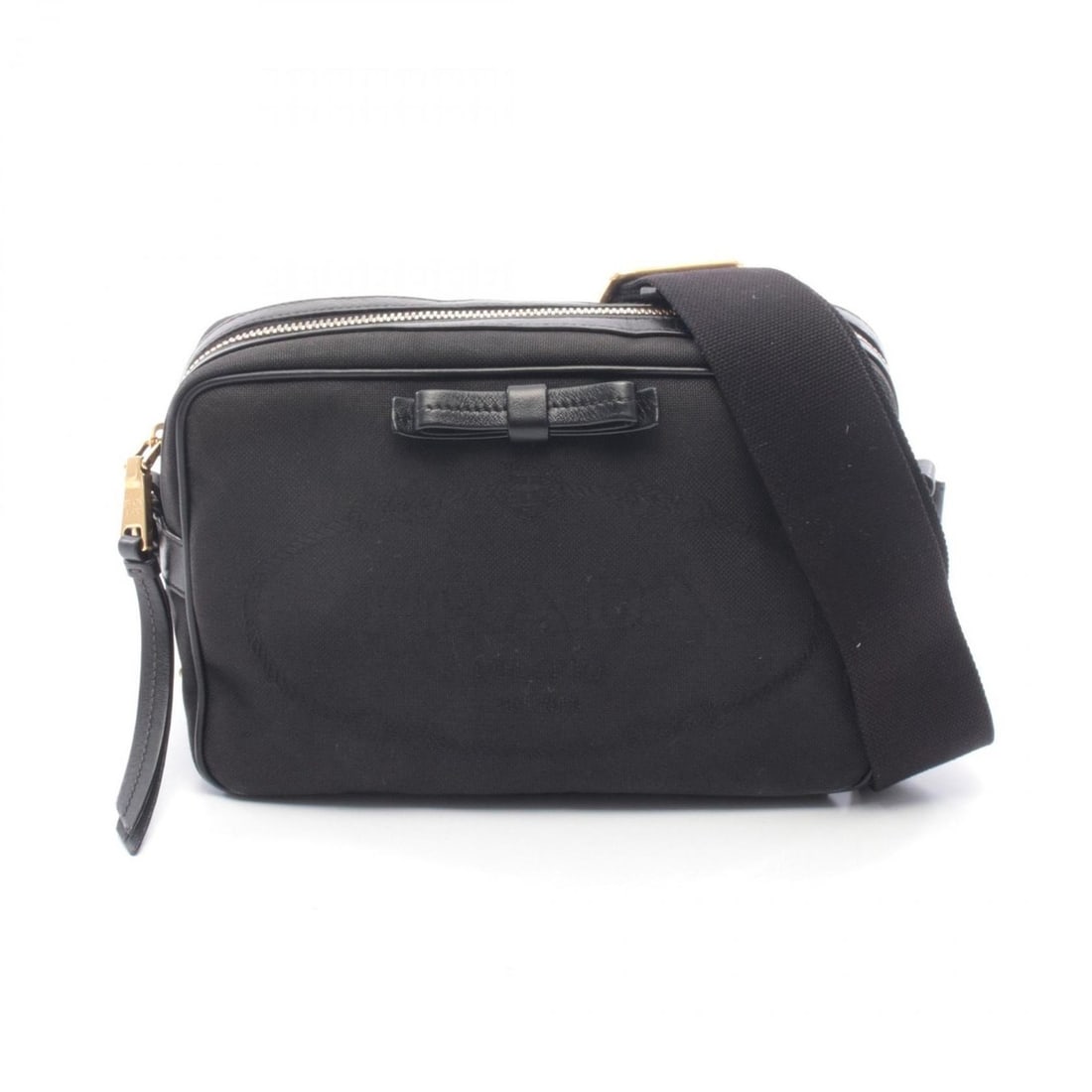 Prada PRADA Logo Jacquard Shoulder Bag Handbag Canvas Leather Women's Black (1 of 11)