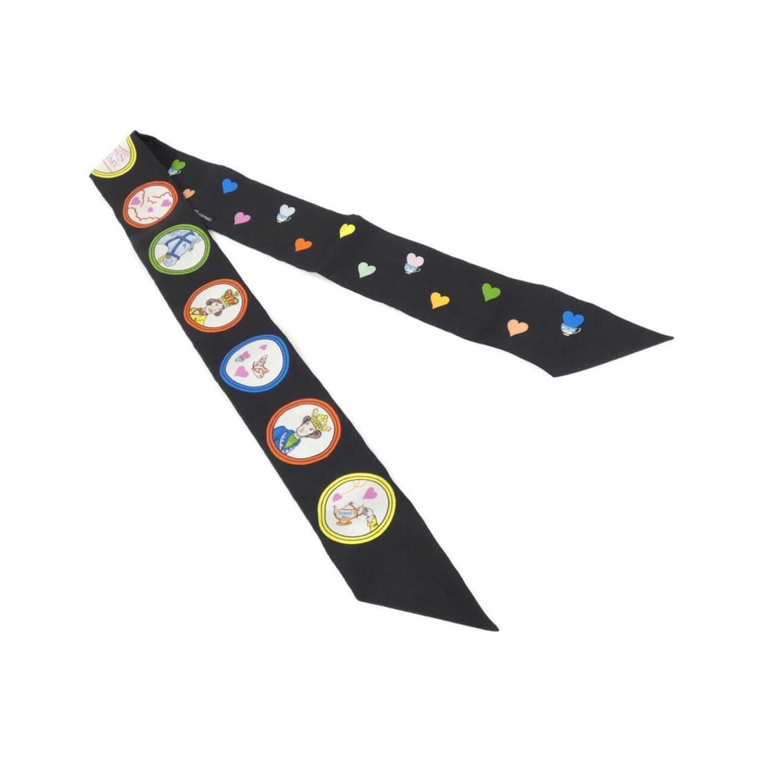 Hermes Tea Time Twilly 063782S Scarf/Muffler: --- Catalog ---Category: SizeSize (LxW): 5cm x 86cm / 1.96'' x 33.85''Category: DesignType: ScarfColor: Black, Multi-colorGender: WomenCategory: GeneralMPN: 063782SBrand: Hermes--- Item List