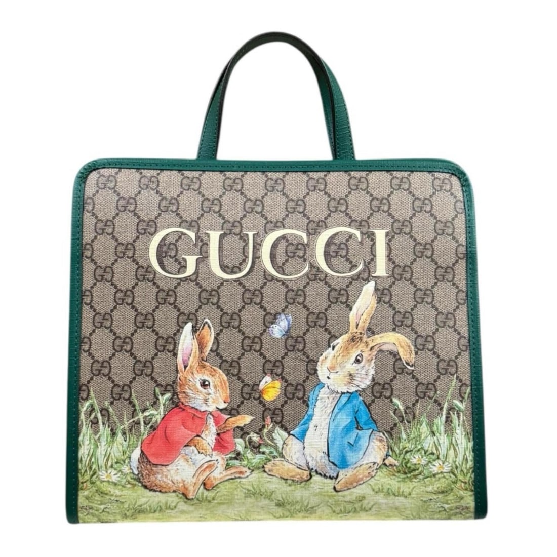 Gucci Peter Rabbit collaboration children's GG Supreme tote bag, 605614, beige, women's, pre-owned.: --- Catalog ---Category: SizeSize (HxWxD): 25cm x 28cm x 10cm / 9.84'' x 11.02'' x 3.93''Category: DesignType: Tote bagColor: Beige, Green, Multi-colorGender: WomenMaterial: PVC Category: GeneralMPN: