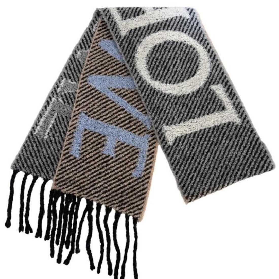 LOEWE Alpaca Wool Blend Scarf/Muffler in Light Blue and White with Chunky Edge - Women's & Men's: --- Catalog ---Category: SizeSize (LxW): 2.17m x 23cm / 85.43'' x 9.05''Category: DesignType: ScarfColor: Light blue, WhiteGender: Men,WomenMaterial: Alpaca , Wool Category: GeneralBrand: Loewe--- Ite