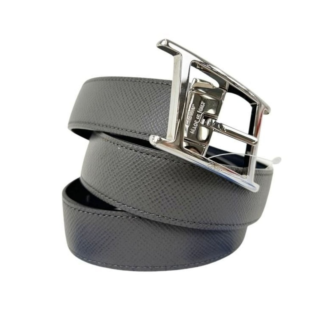 Cartier Tank Asymmetric de Belt, Navy/Gray Leather, Men's/Women's: --- Catalog ---Category: SizeWidth: 3cm / 1.18''Length: 77.5cm - 87.5cm / 30.51'' - 34.44''Category: DesignType: Standard beltColor: Gray, NavyGender: Men,Women,UnisexMaterial (Strap): Leather Categor