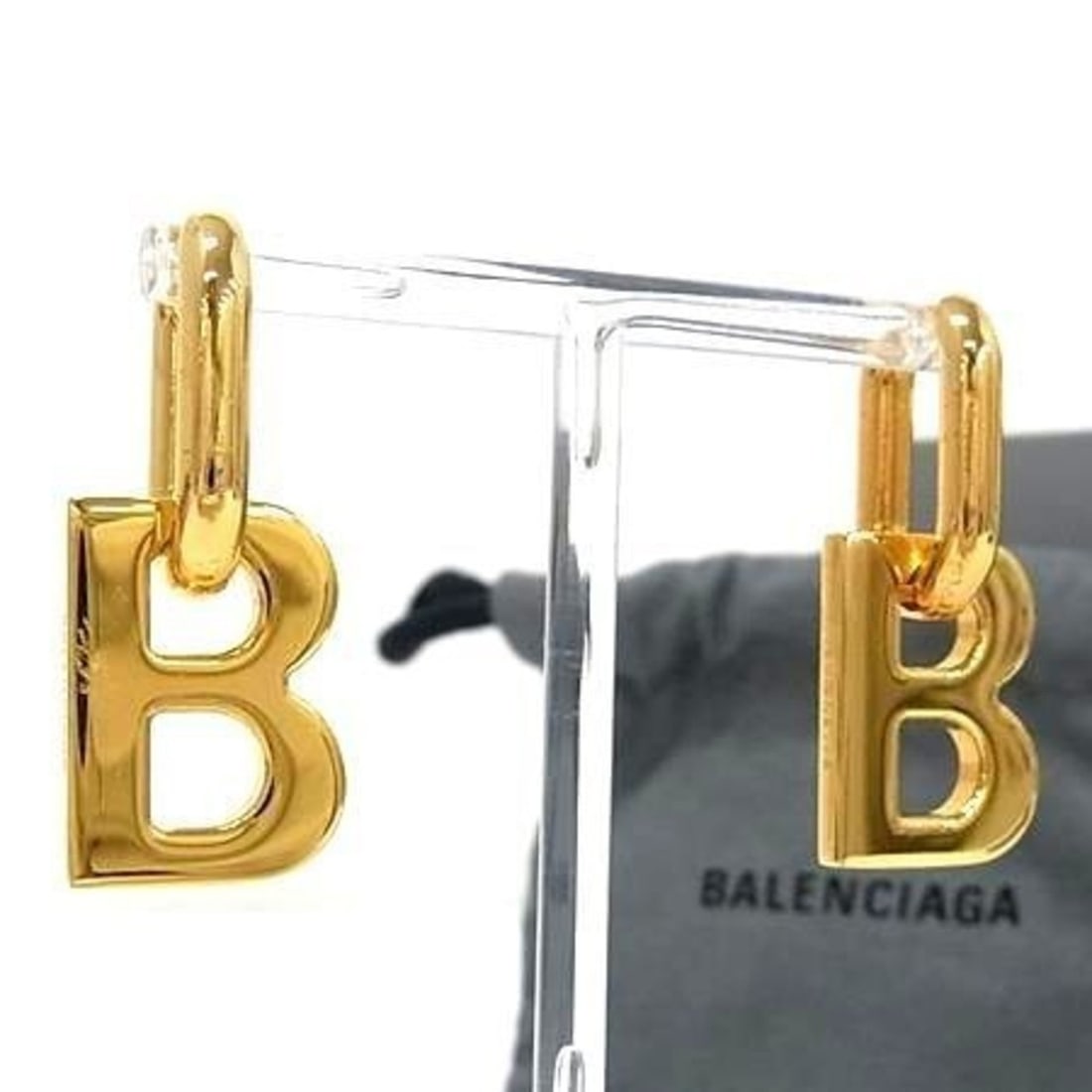 BALENCIAGA B CHAIN Earrings, Gold Metal, Women's (1 of 9)