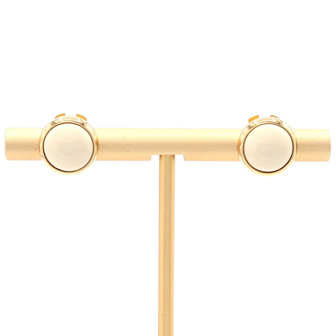 Hermes Eclipse Earrings, Ivory, Gold, Cloisonné Enamel, Metal, Old Round, Stud Earrings for Women (1 of 10)