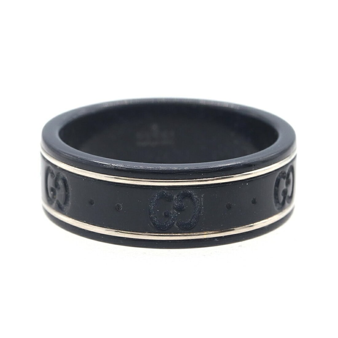 Gucci Icon Ring 225985 Synthetic Corundum WG Size 19 US9 GG Women's Men's GUCCI: --- Catalog ---Category: SizeJP Size: 18US Size: 9Category: DesignType: Band ringColor: Black, SilverGender: Men,WomenCategory: GeneralMPN: 225985Brand: GucciCountry of Origin: Italy--- Item List ---S