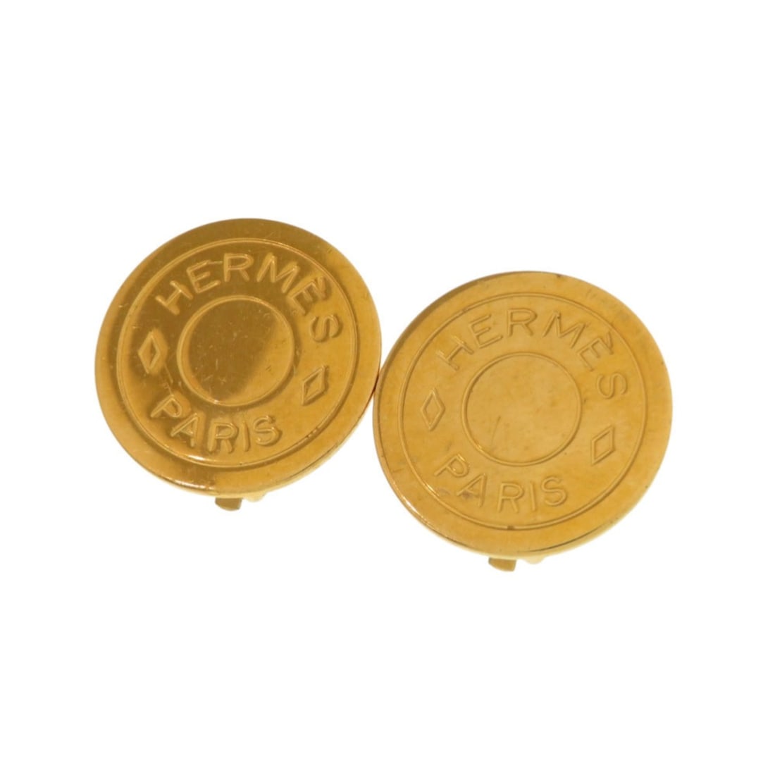 Excellent condition Hermes Sellier Gold Earrings, Accessory 0123 HERMES: --- Catalog ---Category: SizeSize (HxWxD): 20.00mm x 20.00mm / 0.79'' x 0.79''Category: DesignType: Clip earringsColor: GoldGender: WomenMaterial: MetalCategory: GeneralBrand: Hermes--- Item List ---S