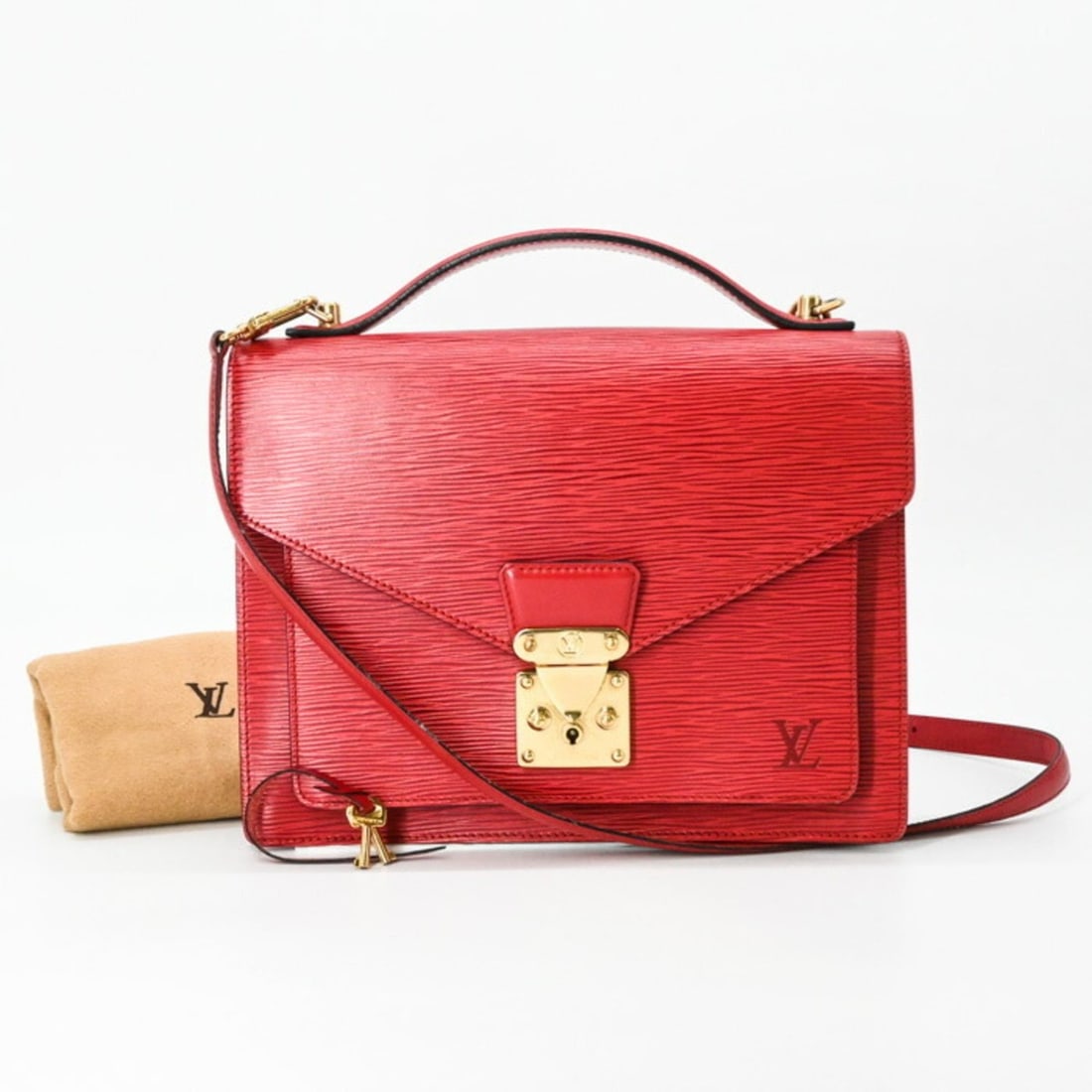 LOUIS VUITTON Monceau Handbag/Shoulder Bag, Epi Leather, Red, M52127: --- Catalog ---Category: SizeSize (HxWxD): 21cm x 28cm x 5.5cm / 8.26'' x 11.02'' x 2.16''Category: DesignType: Handbag, Shoulder bagColor: Red colorGender: WomenMaterial: Epi leather Inner Pocket: