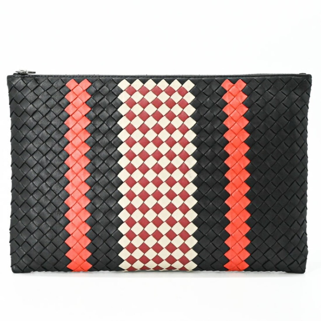 BOTTEGA VENETA Intrecciato Leather Clutch Bag, Multicolor, Black: --- Catalog ---Category: SizeSize (HxWxD): 20cm x 30cm x 1.5cm / 7.87'' x 11.81'' x 0.59''Category: DesignType: Clutch bagColor: Black, Multi-colorGender: Women,Men,UnisexMaterial: Intrecciato
