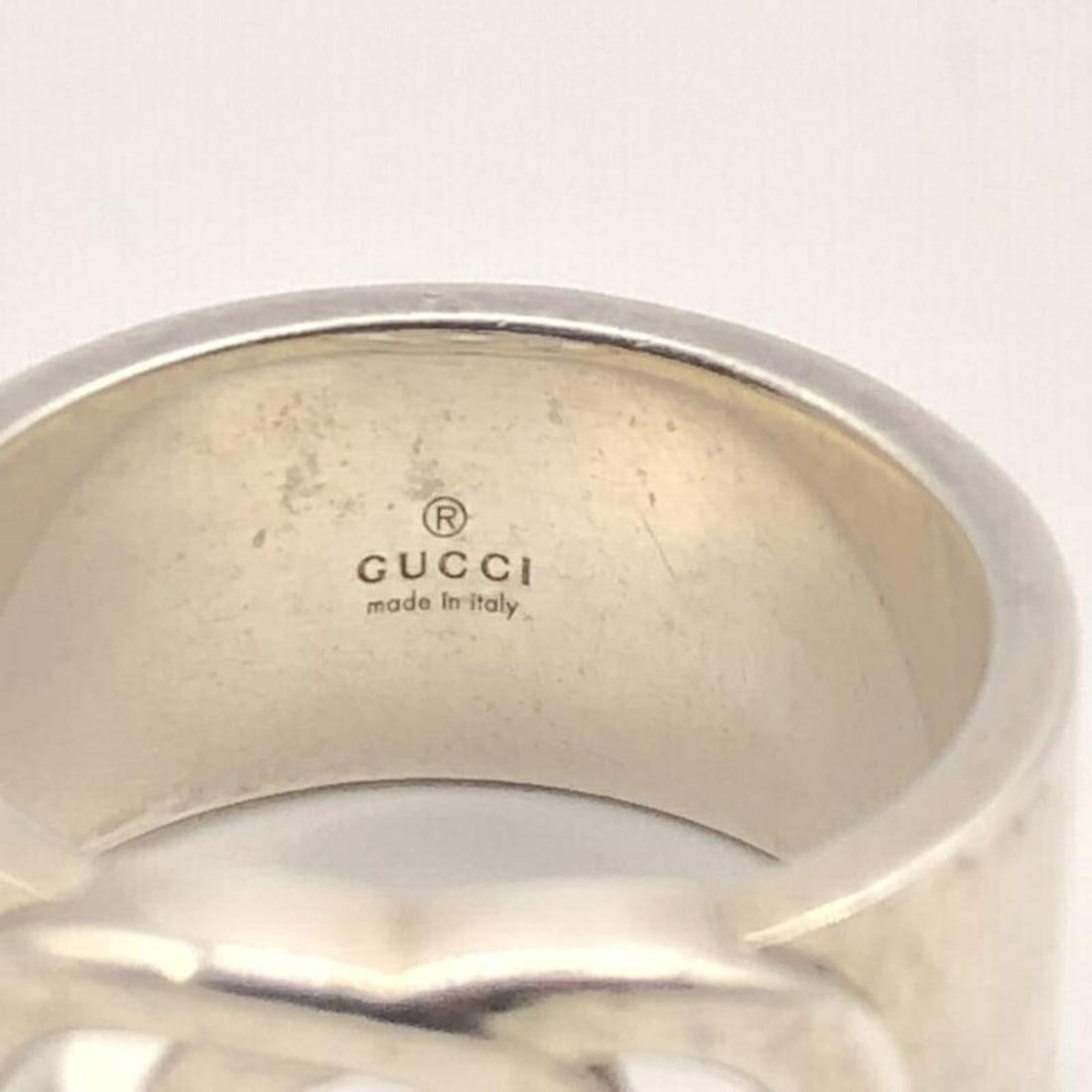 GUCCI Interlocking G Silver Bullet Wide Ring - 6