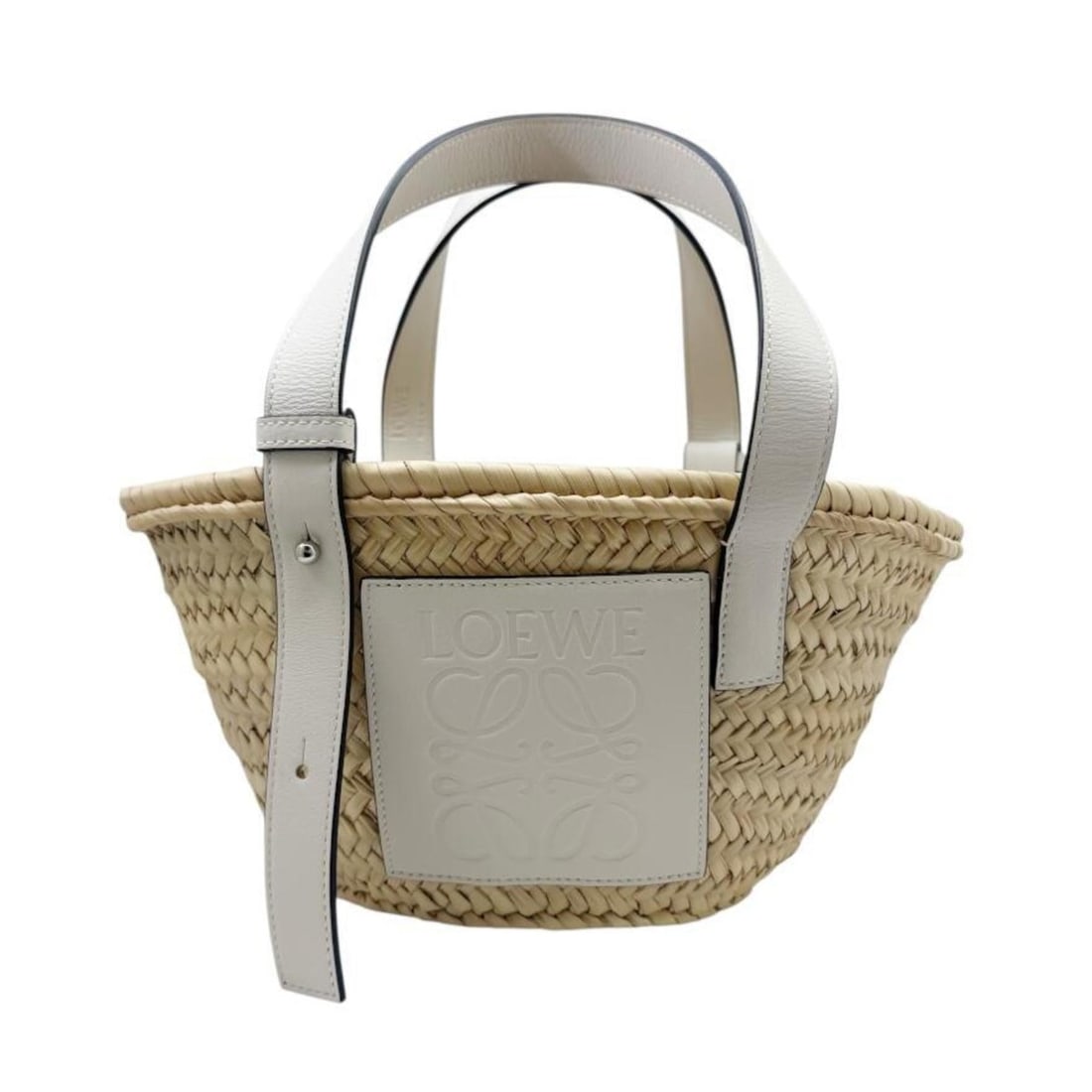 LOEWE Basket Bag Small Raffia Beige White Handbag 327.02.S93 Palm Leaf Leather Women's: --- Catalog ---Category: SizeSize (HxWxD): 17cm x 32cm x 12cm / 6.69'' x 12.59'' x 4.72''Category: DesignType: Basket, HandbagColor: Beige, WhiteGender: WomenMaterial: Leather Leather/Fur Type: Calfsk