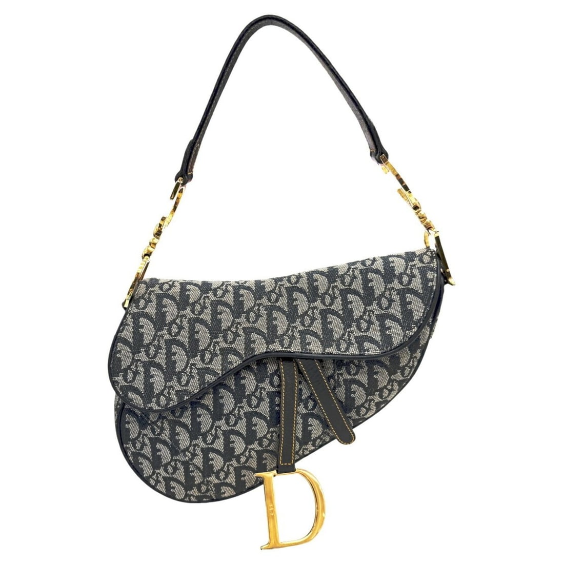 Christian Dior Saddle Bag Handbag, Canvas, Trotter Pattern, Navy: --- Catalog ---Category: SizeSize (HxWxD): 20cm x 24cm x 5.5cm / 7.87'' x 9.44'' x 2.16''Category: DesignType: Handbag, Saddle bagColor: NavyGender: WomenMaterial: Canvas , Leather Category: