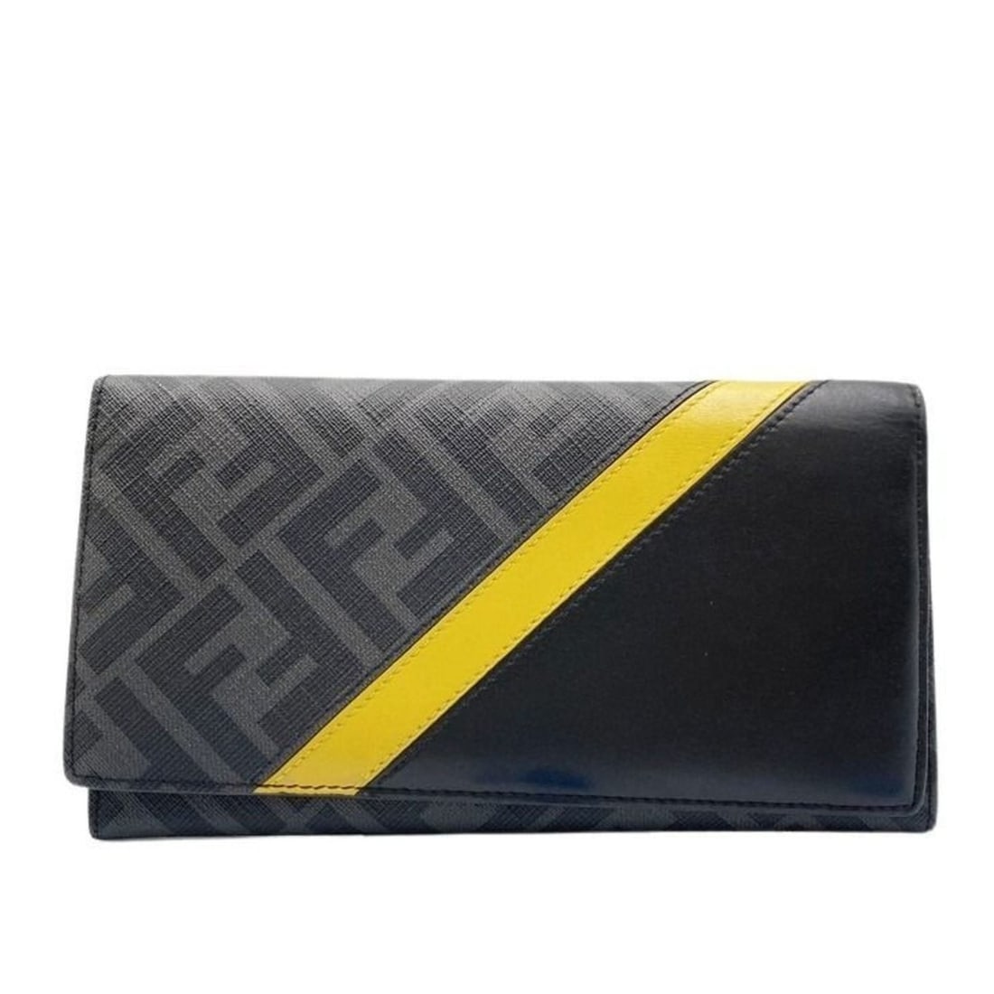 FENDI Continental Wallet 7M0264 A9XS Black x Gray Yellow Leather Men's Zucca Bi-fold (1 of 15)