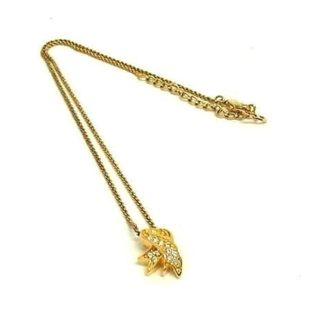 Christian Dior necklace, gold metal, women's, rhinestone, ribbon motif.: --- Catalog ---Category: SizeNeck Circumference: 45 cm / 17.71''Category: DesignColor: GoldGender: Men,WomenMaterial: MetalPendant Type: PendantNecklace Type: NecklaceCategory: GeneralBrand: Christian