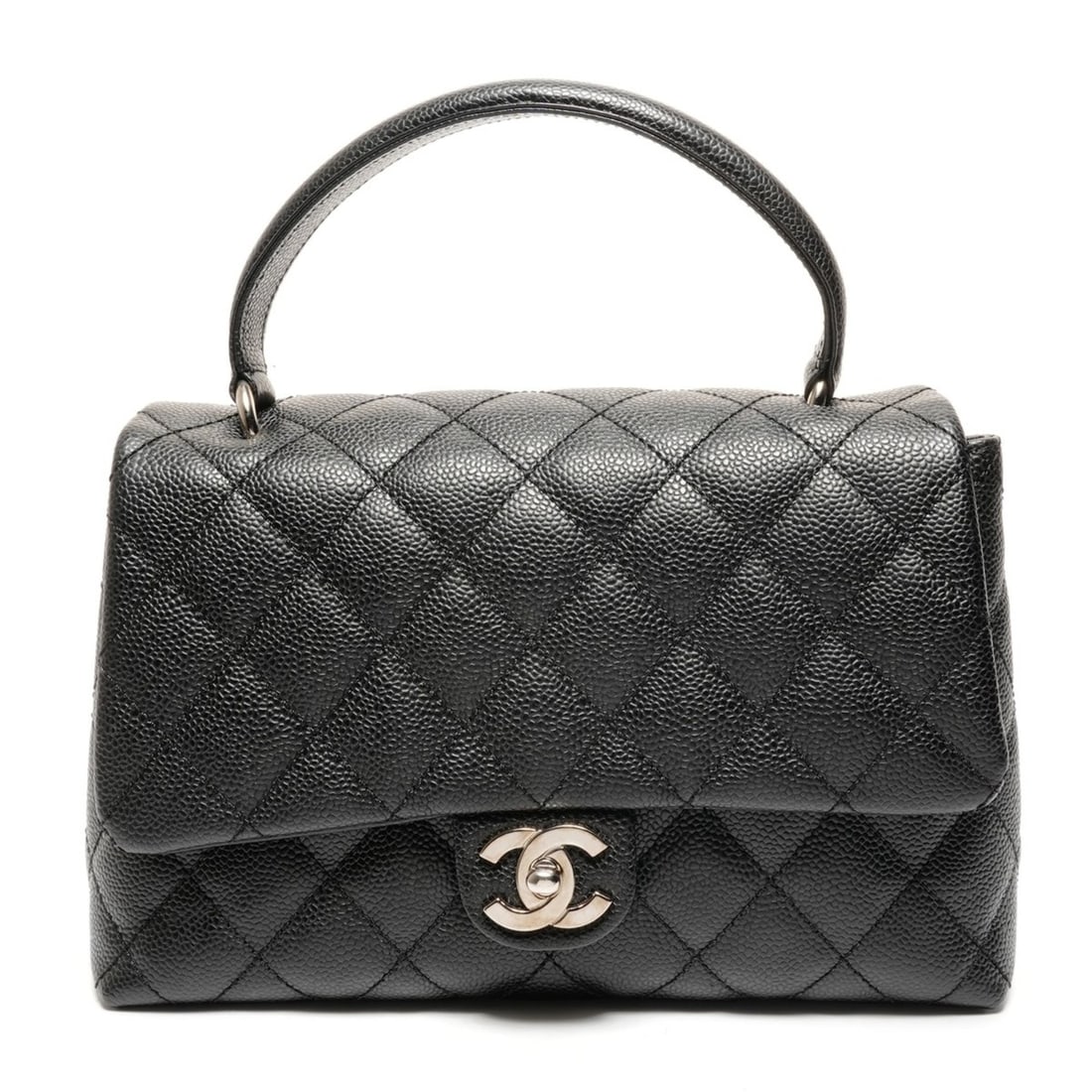 CHANEL Caviar Skin Kelly-Style Matelassé Handbag with Silver Hardware, Black, WS27286: --- Catalog ---Category: SizeSize (HxWxD): 18cm x 26cm x 10cm / 7.08'' x 10.23'' x 3.93''Category: DesignType: HandbagColor: BlackGender: WomenCategory: GeneralBrand: ChanelCountry of Origin: