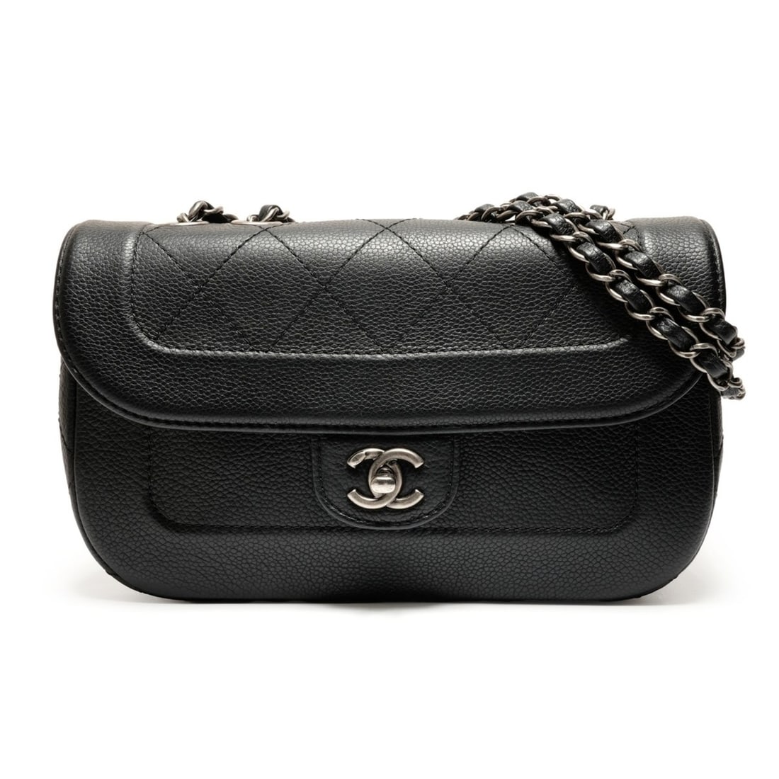 CHANEL Caviar Matelasse Single Flap Shoulder Bag, Black, WS26369: --- Catalog ---Category: SizeSize (HxWxD): 17cm x 26cm x 8cm / 6.69'' x 10.23'' x 3.14''Category: DesignType: Shoulder bagColor: BlackGender: WomenCategory: GeneralBrand: ChanelCountry of Origin:
