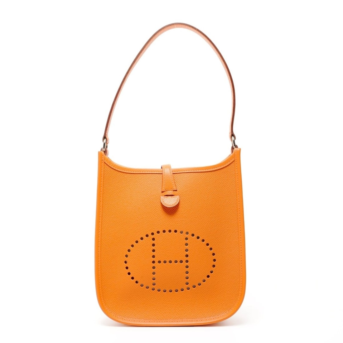 Hermes Hermès 2005 Mini Evelyn TPM Short Strap Shoulder Bag in Orange, Stamped with I: --- Catalog ---Category: SizeSize (HxWxD): 20cm x 17cm x 5cm / 7.87'' x 6.69'' x 1.96''Category: DesignType: Shoulder bagColor: OrangeGender: WomenCategory: GeneralBrand: HermesCountry of Origin: Fran