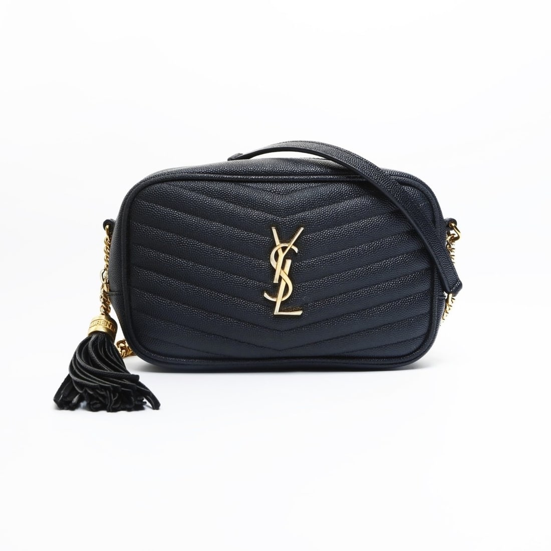 Yves Saint Laurent Lou Leather Mini V-Stitch Shoulder Bag in Black (1 of 13)