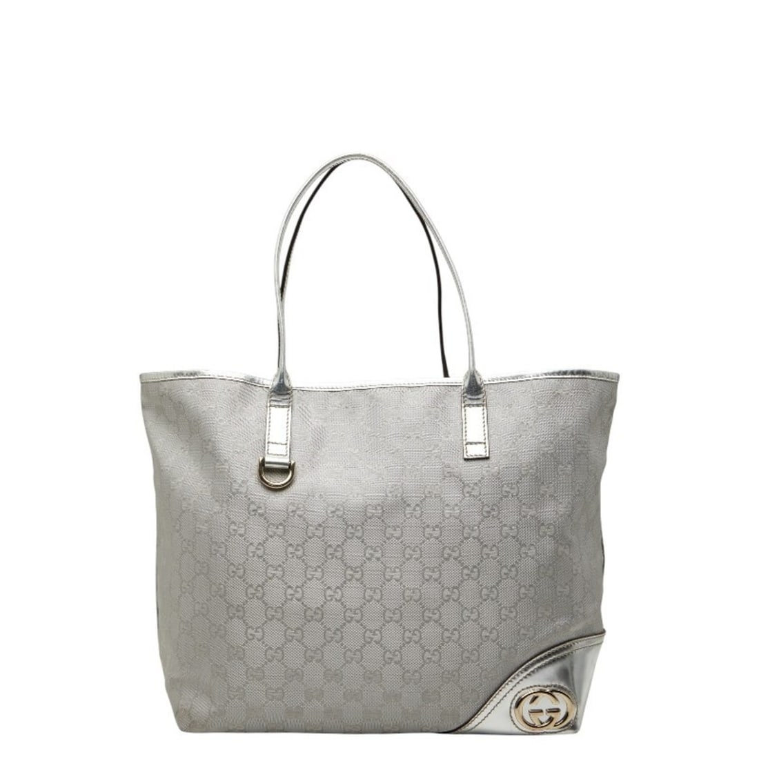 Gucci GG Canvas New Brit Tote Bag Shoulder 169945 Silver Leather Women's GUCCI (1 of 15)