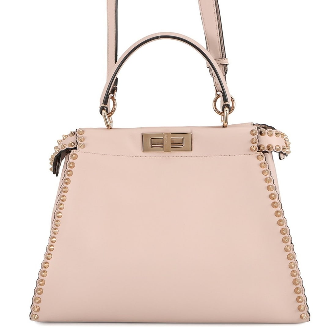 Fendi Peekaboo Regular Leather Studded Handbag 8BN290 FENDI 2-way Shoulder Bag: --- Catalog ---Category: SizeSize (HxWxD): 27cm x 34cm x 13cm / 10.62'' x 13.38'' x 5.11''Category: DesignType: Handbag, Shoulder bagColor: Pink beigeGender: WomenMaterial: Leather Category: GeneralMP