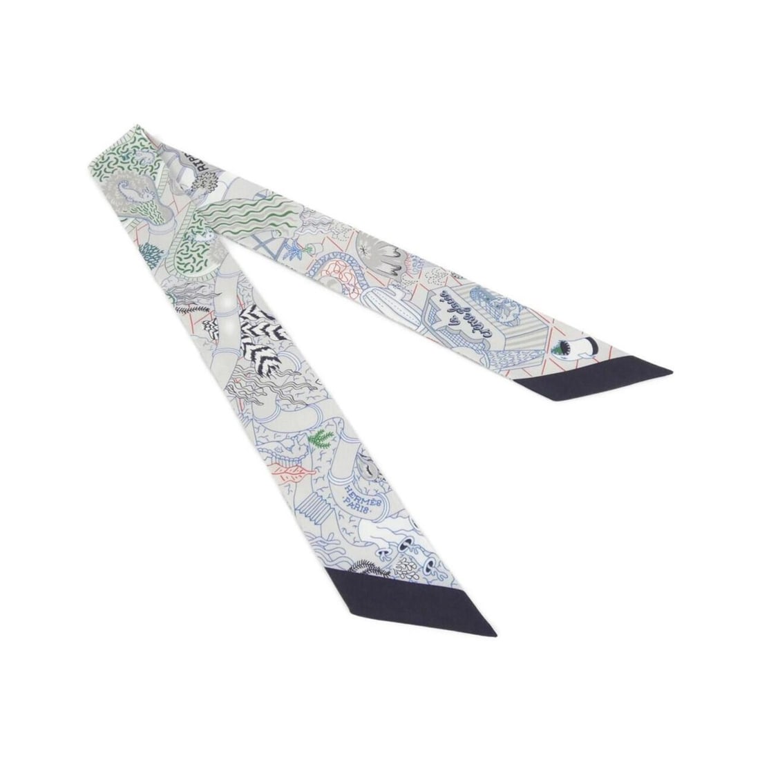 Hermes Splash Park Twilly 063806S Scarf Muffler: --- Catalog ---Category: SizeSize (LxW): 86cm x 5cm / 33.85'' x 1.96''Category: DesignType: ScarfColor: Black, GrayGender: WomenMaterial: Silk Category: GeneralMPN: 063806SBrand: Hermes--- Item List -
