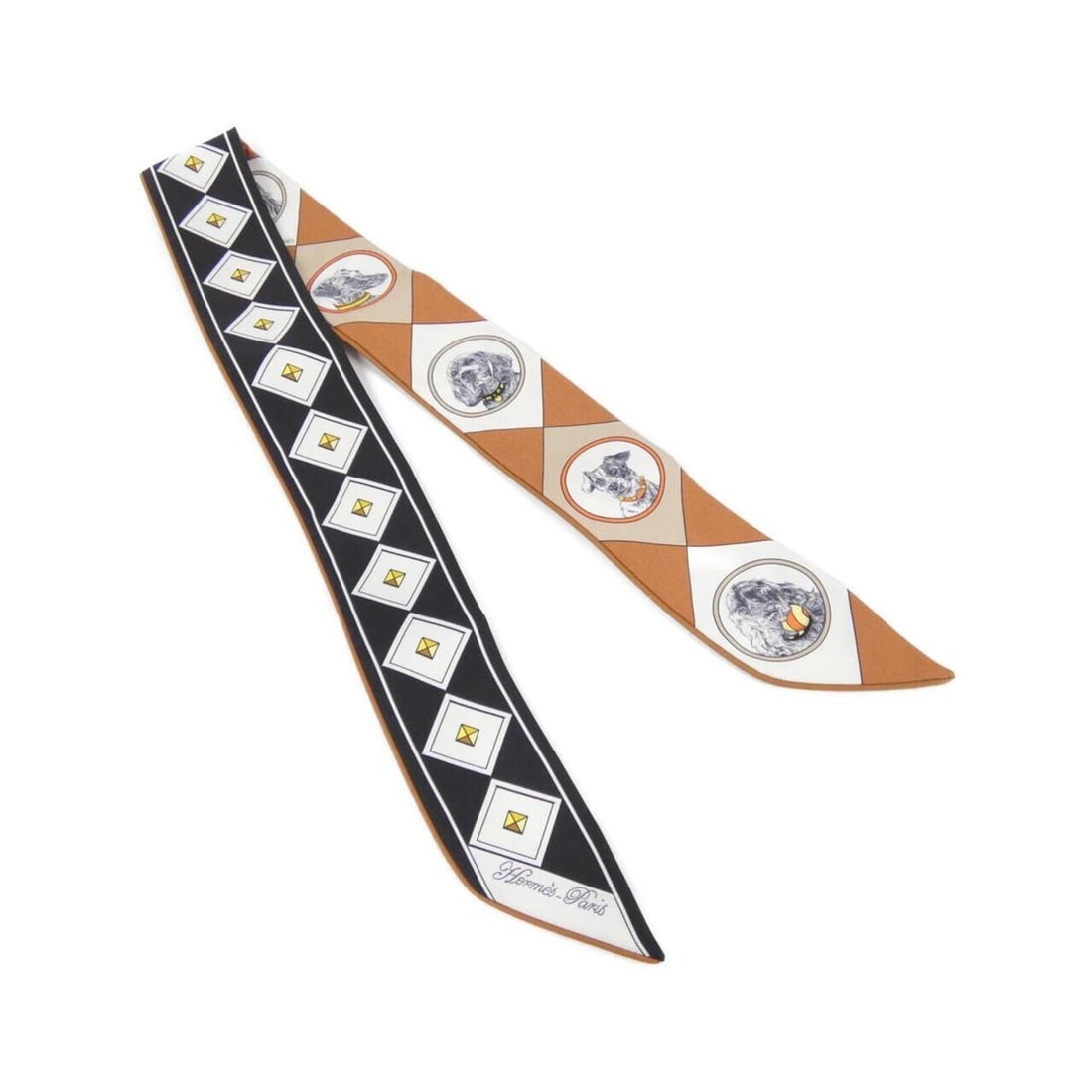 Hermes Colliers et Chiens Twilly 063453S Scarf Muffler: --- Catalog ---Category: SizeSize (LxW): 86cm x 5cm / 33.85'' x 1.96''Category: DesignType: ScarfColor: Black, Brown, WhiteGender: WomenMaterial: Silk Category: GeneralMPN: 063453SBrand: Hermes--- Ite