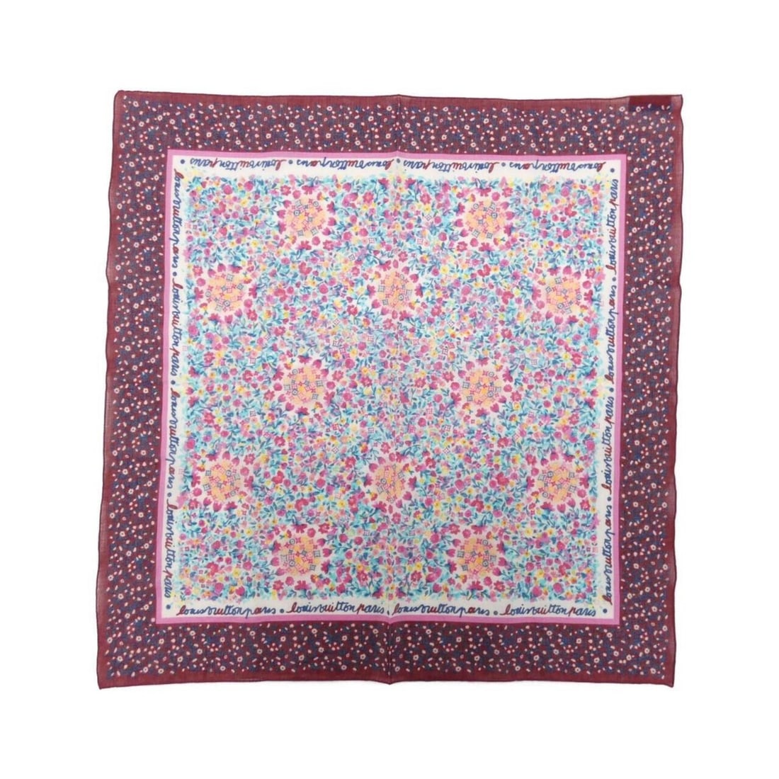 Louis Vuitton Carre Flower Scarf Muffler: --- Catalog ---Category: SizeSize (LxW): 54cm x 54cm / 21.25'' x 21.25''Category: DesignType: ScarfColor: Fuchsia, PinkGender: WomenMaterial: Silk Category: GeneralBrand: Louis Vuitton--- Item List --