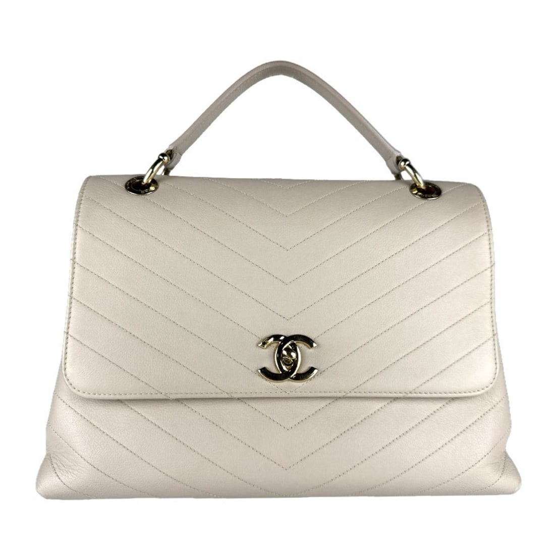 Chanel CHANEL Shoulder Bag Handbag V-stitch Leather Light Beige Gold Women's Free Shipping z8974 (1 of 14)