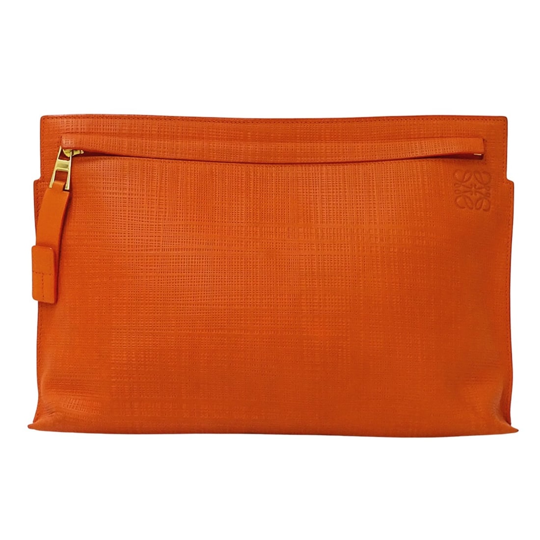 Loewe handbag for women and men, brand clutch bag, second T-pouch, leather, orange.: --- Catalog ---Category: SizeSize (HxWxD): 19cm x 29cm x 4.5cm / 7.48'' x 11.41'' x 1.77''Category: DesignType: Clutch bag, Handbag, PouchColor: OrangeGender: Men,WomenMaterial: Leather Category: Gene
