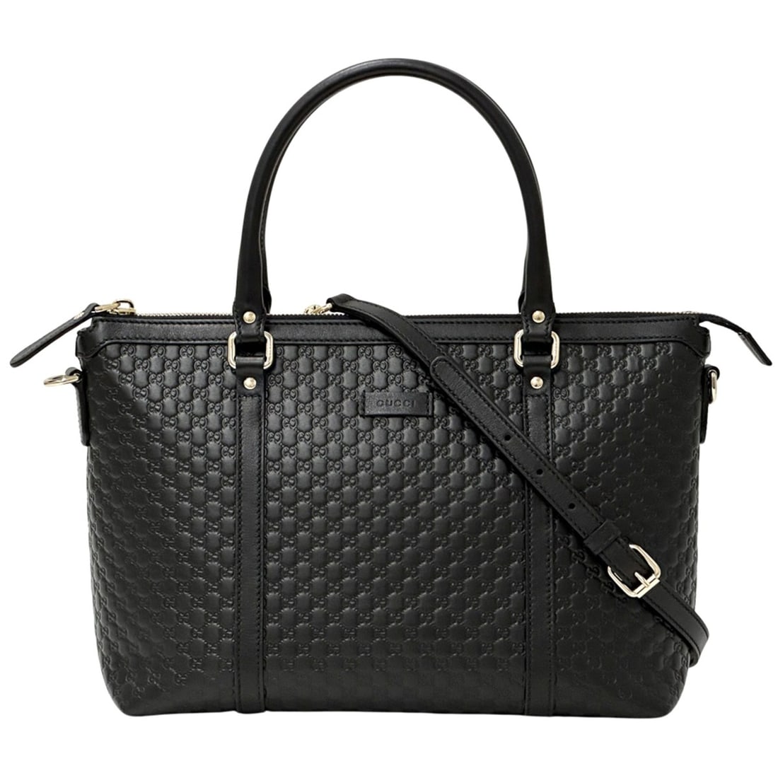 Gucci GUCCI Women's Handbag, Micro GG Shima, 2-way Leather Handbag/Shoulder Bag, Black, 449656,: --- Catalog ---Category: SizeSize (HxWxD): 23.5cm x 29.5cm x 11cm / 9.25'' x 11.61'' x 4.33''Category: DesignType: Handbag, Shoulder bagColor: BlackGender: WomenMaterial: Leather Category: GeneralMPN: