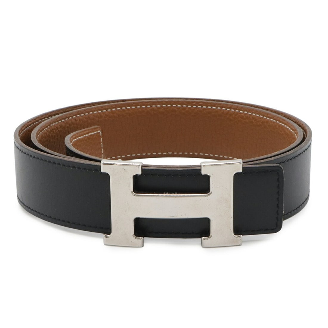HERMES H-belt with H-buckle, reversible, box calf leather, Togo black and brown, #85, ?F stamp. (1 of 10)