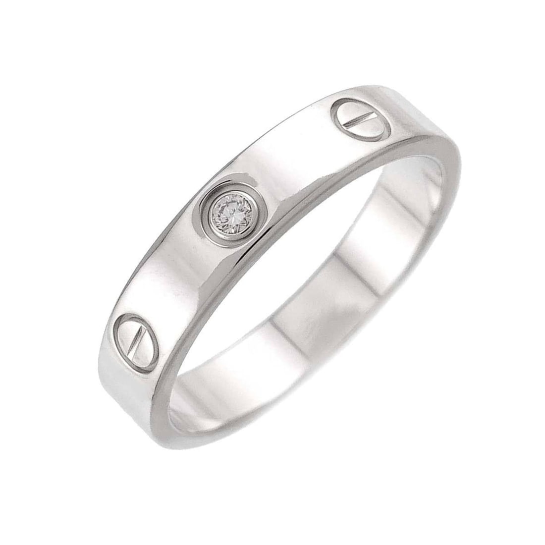 Cartier Love Small SM #55 Ring with 1 Diamond, 18K WG White Gold 750.: --- Catalog ---Category: SizeJP Size: 14.5US Size: 7Category: DesignType: Band ringColor: SilverGender: WomenMaterial: White gold (18K)Category: GeneralBrand: Cartier--- Item List ---Section: Conditio