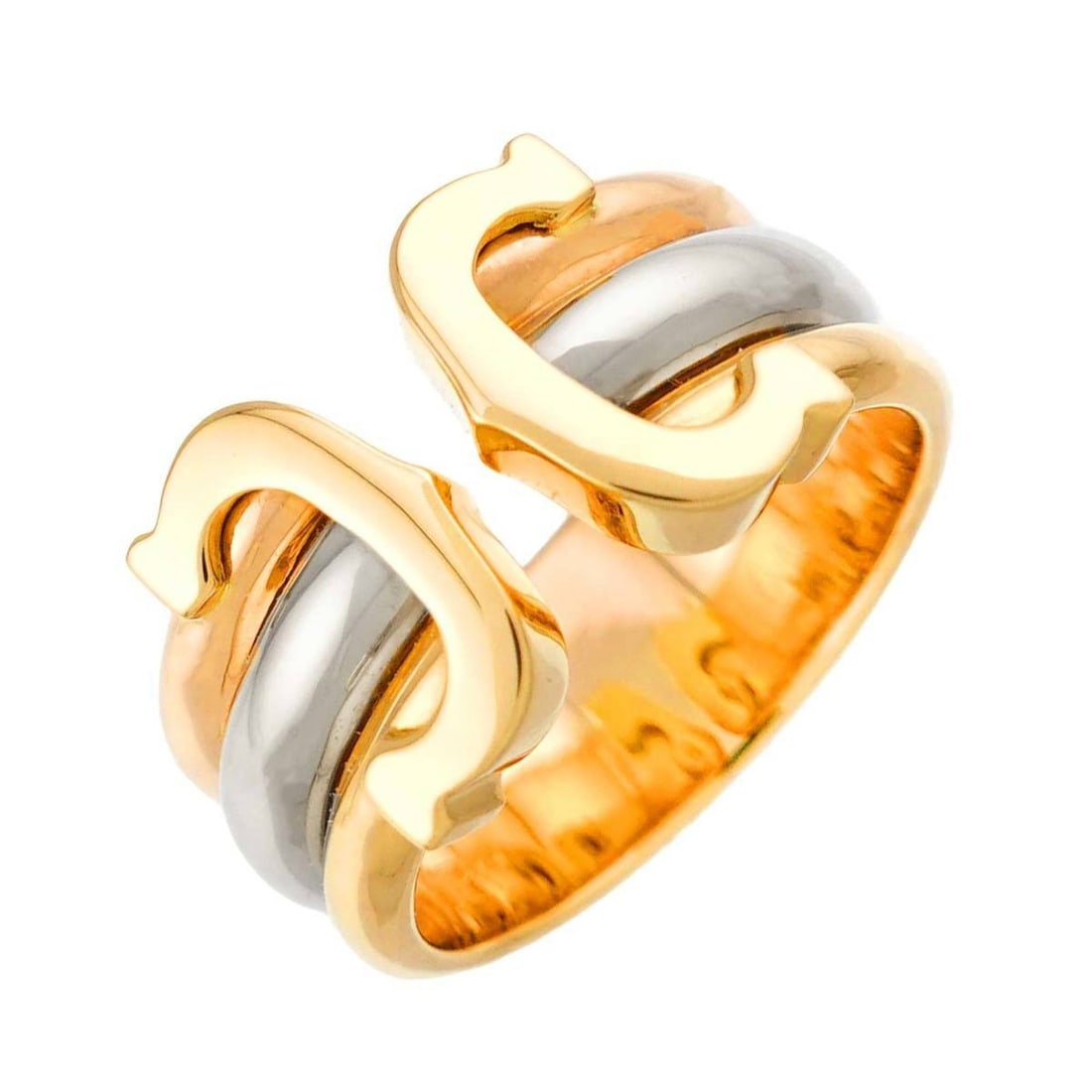Cartier 2C Trinity Ring #52, 18K Yellow Gold, White Pink Three-Color 750 Ring, C2 (1 of 16)