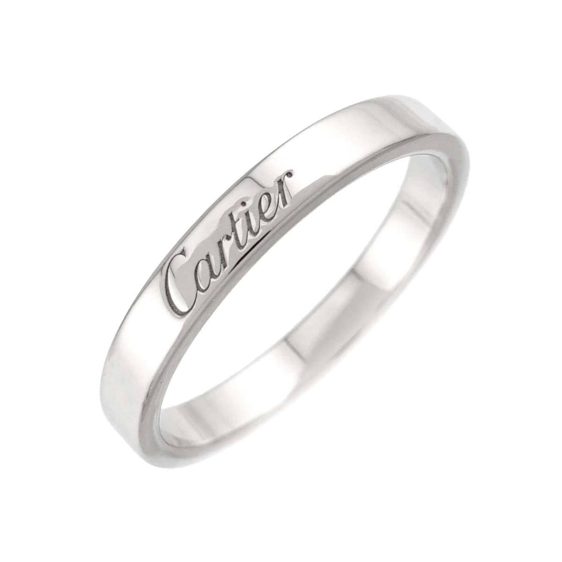 Cartier C de Ring #56, 3mm wide, Platinum, Engraved.: --- Catalog ---Category: SizeJP Size: 15.5US Size: 7.5Category: DesignType: Band ringColor: SilverGender: Women,MenMaterial: Platinum 950Category: GeneralBrand: Cartier--- Item List ---Section: Condit