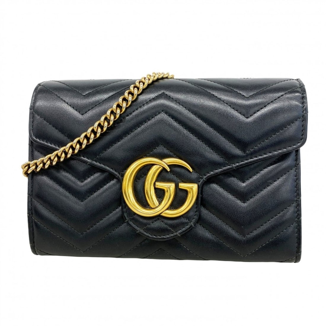 Gucci GG Marmont 474575 Leather Shoulder Wallet, Black, Women's, P2516268 (1 of 19)