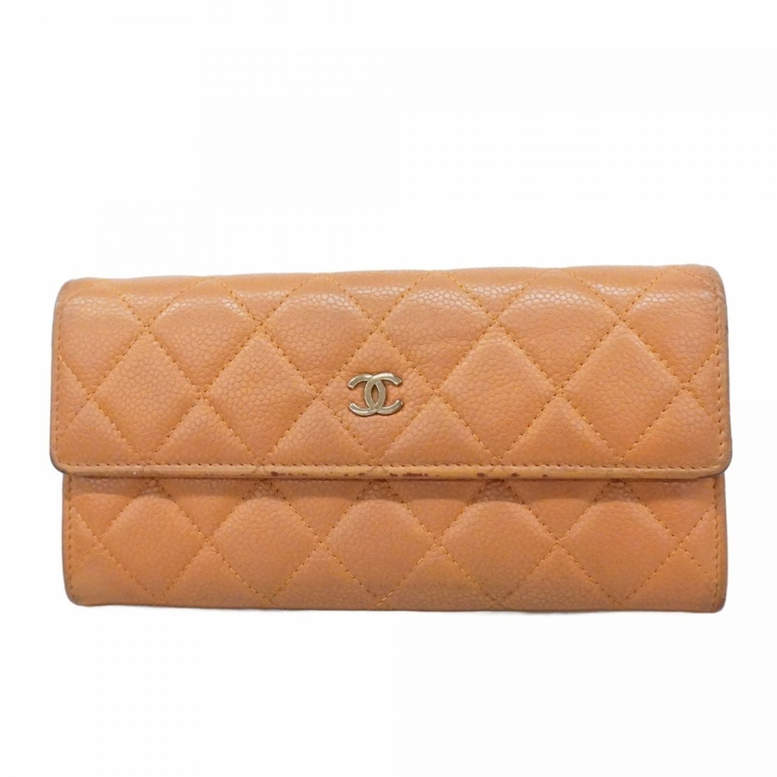 Chanel long wallet, Matelassé caviar leather, brown, women's.: --- Catalog ---Category: SizeSize (HxWxD): 10.5cm x 19.5cm x 3cm / 4.13'' x 7.67'' x 1.18''Category: DesignType: Long wallet (bi-fold)Color: BrownGender: WomenMaterial: Grained Calfskin Category: Gene