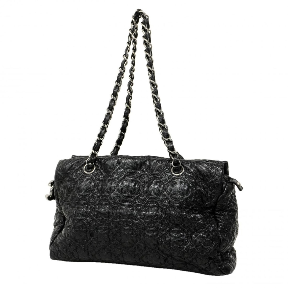 Chanel Camellia Chain Shoulder Bag, Leather, Black, Women's: --- Catalog ---Category: SizeSize (HxWxD): 20cm x 30cm x 8cm / 7.87'' x 11.81'' x 3.14''Category: DesignType: Shoulder bagColor: BlackGender: WomenMaterial: Leather Hardware Color: SilverCategory: Gen