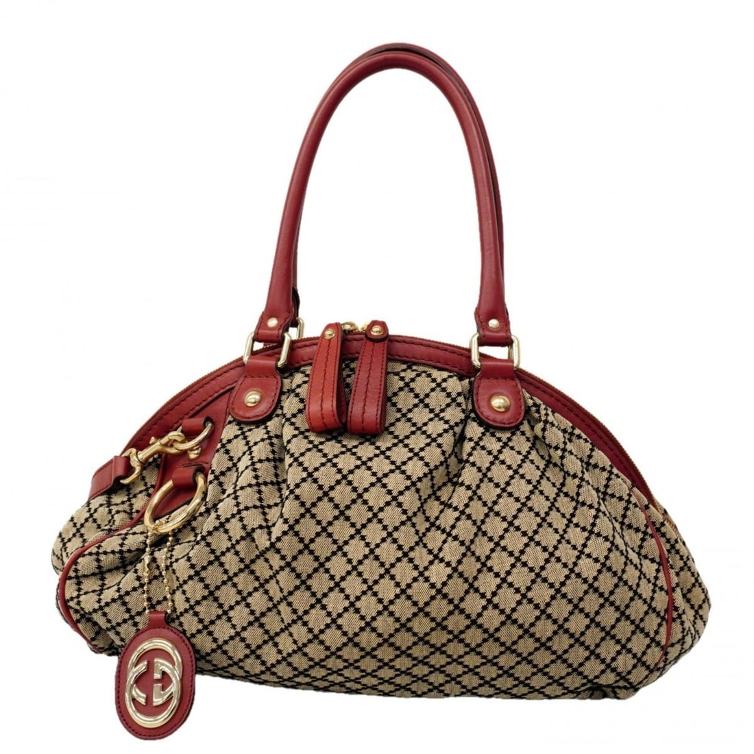 Gucci Sukey handbag, model 223974, canvas, beige, red, champagne, 2-way bag for women. (1 of 11)