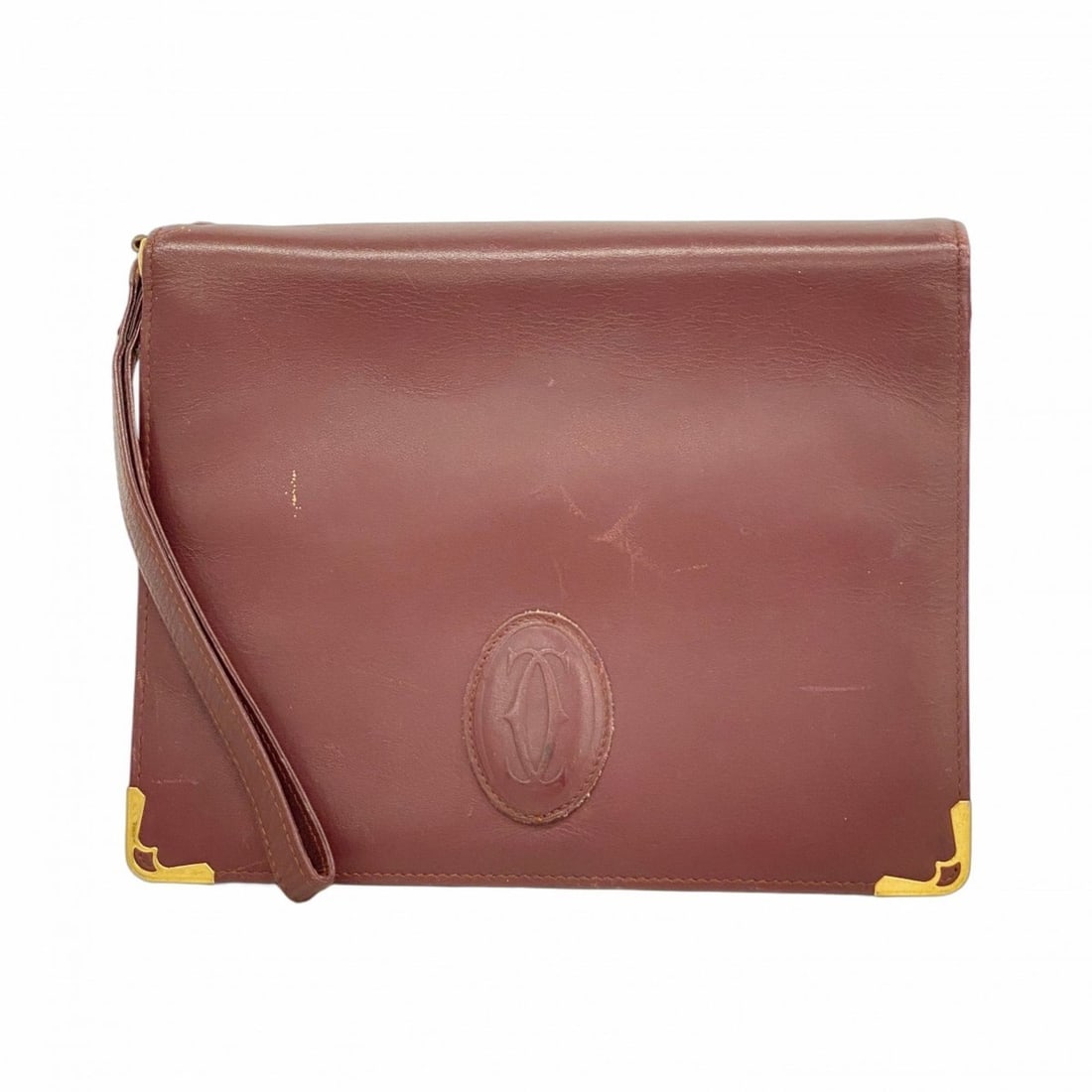 Cartier Must Leather Clutch Bag, Bordeaux, Women's: --- Catalog ---Category: SizeSize (HxWxD): 17.5cm x 22cm x 3cm / 6.88'' x 8.66'' x 1.18''Category: DesignType: Clutch bagColor: BordeauxGender: WomenMaterial: Leather Hardware Color: GoldCategory: Gen